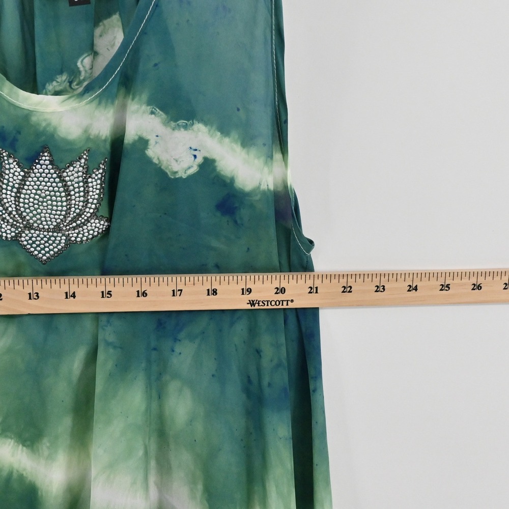 Aum Couture Tie Dye Lotus High Low Dress Womens Size M Green Silk Boho Y2K - Picture 4 of 9